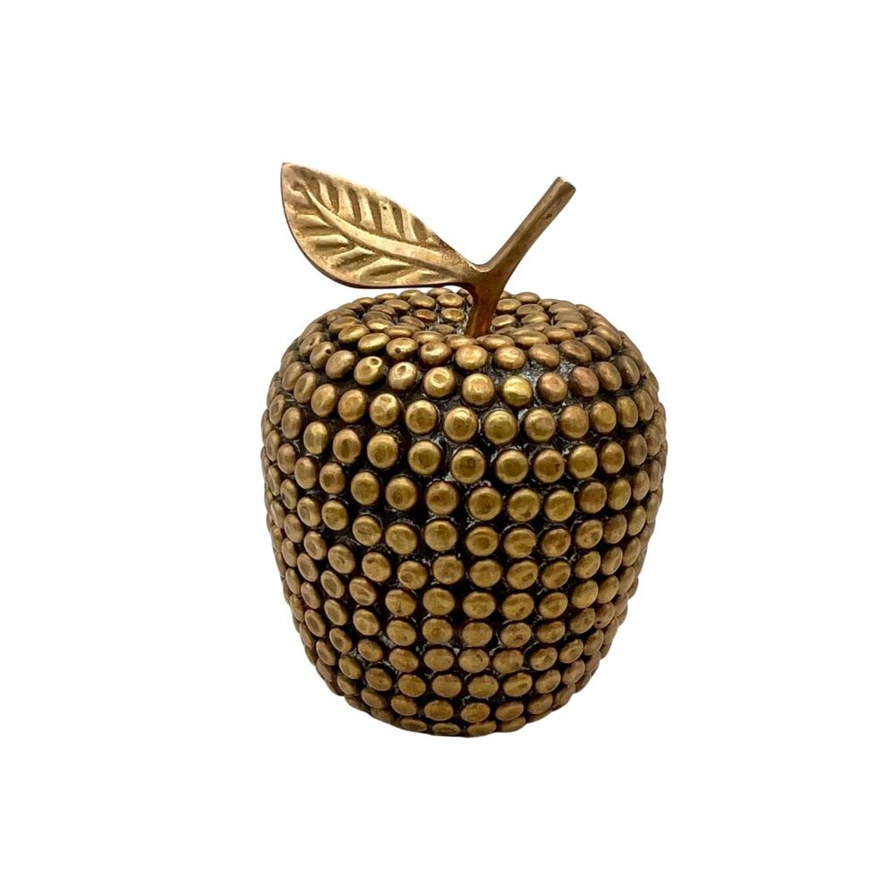 Vintage Brass Studded Decorative Apple Figurine Paperweight Fruit